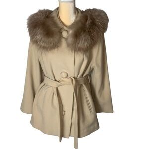 Vintage Maurice Original Tailored Wool Button Down Coat with Fox Fur Collar Lrg